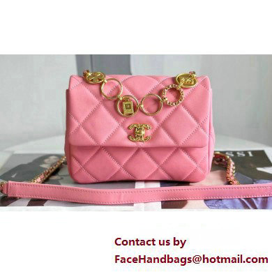 Chanel Lambskin & Gold-Tone Metal Badges Mini Flap Bag AS4274 Pink 2023